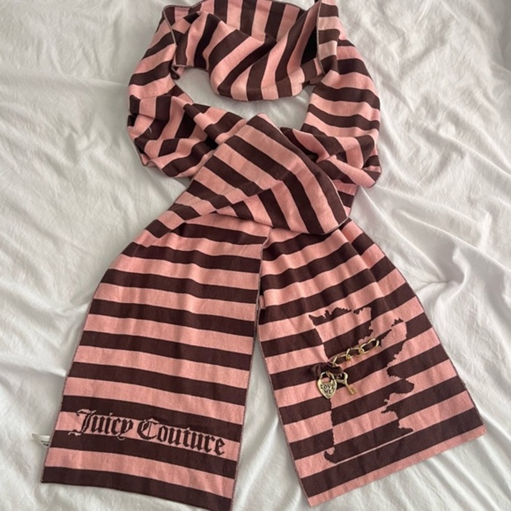 Juicy Couture Y2K Pink & Brown Women’s Striped Scotty Scarf​
